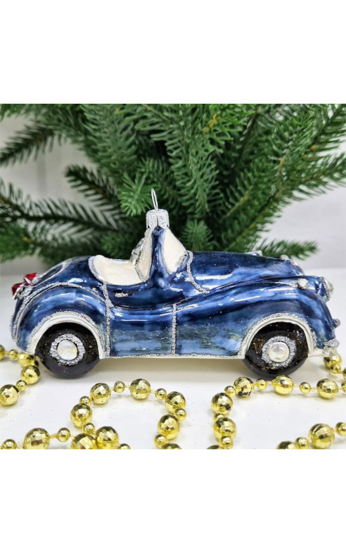 Стеклянная елочная игрушка Автомобиль синий