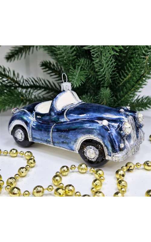 Стеклянная елочная игрушка Автомобиль синий