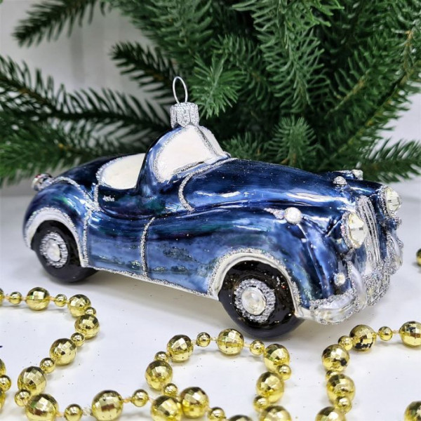 Стеклянная елочная игрушка Автомобиль синий