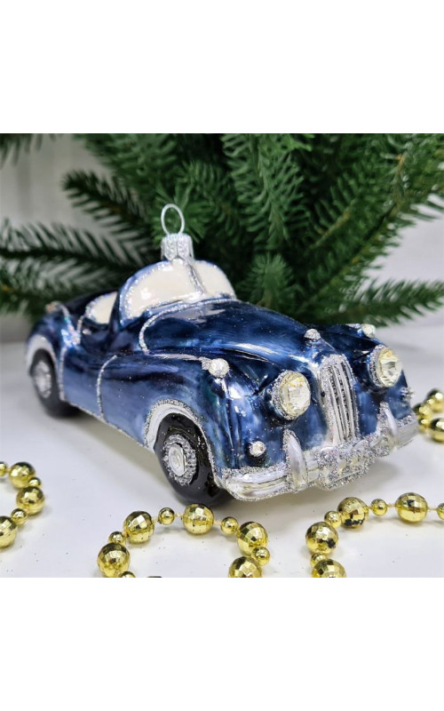 Стеклянная елочная игрушка Автомобиль синий