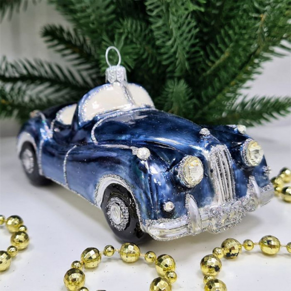 Стеклянная елочная игрушка Автомобиль синий