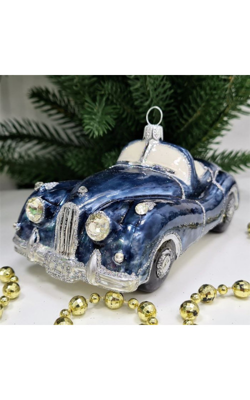 Стеклянная елочная игрушка Автомобиль синий