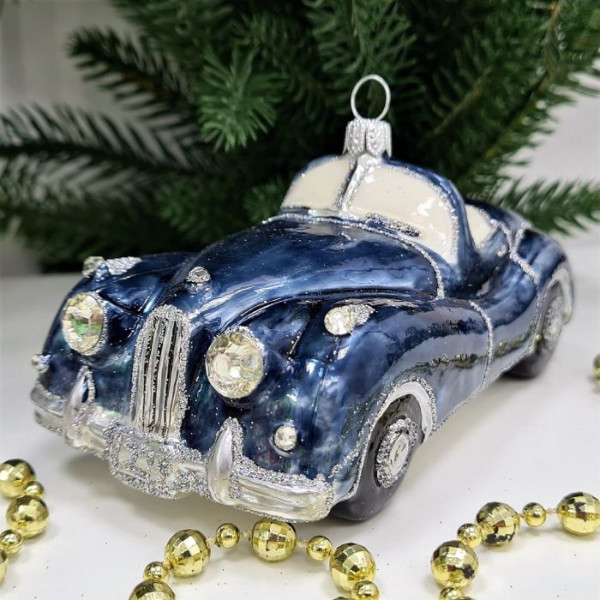 Стеклянная елочная игрушка Автомобиль синий