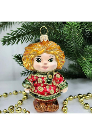 Стеклянная елочная игрушка Домовенок Кузя бордо, 1-1218