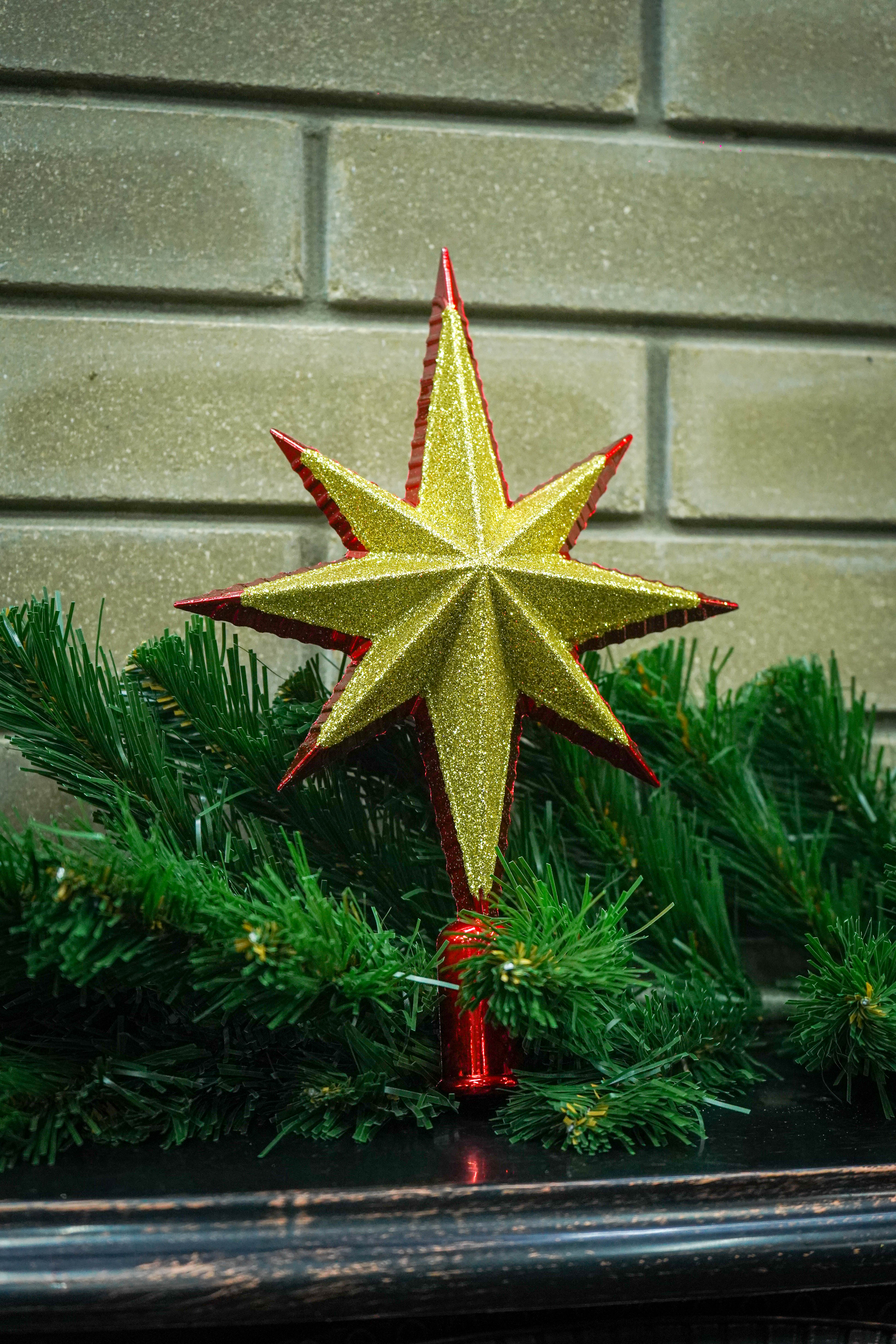 Верхушка на ёлку Звезда (7-ми конечная) h=30см , 1шт в упак красный/золотой