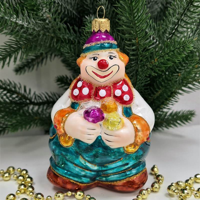 Стеклянная елочная игрушка Клоун с шариками
