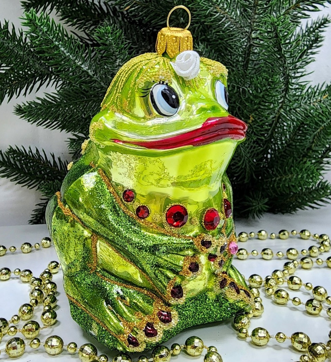 Стеклянная елочная игрушка Лягушка-Она