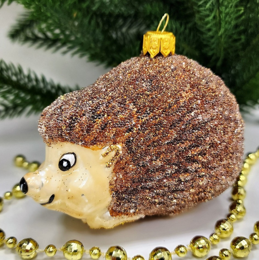 Стеклянная елочная игрушка Ежик лесной