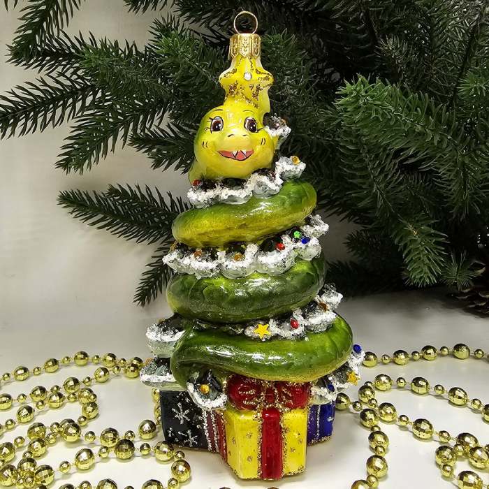 Стеклянная елочная игрушка Змея на елке 1-1501