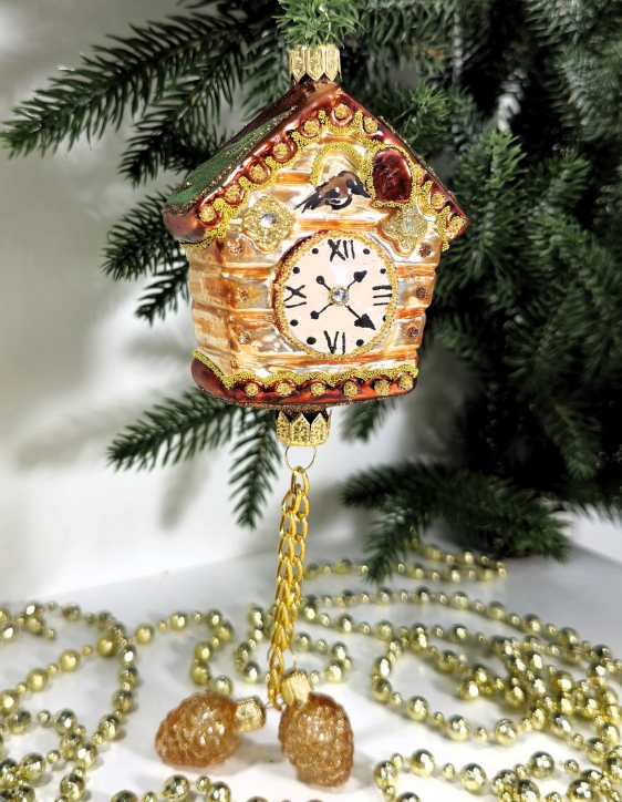 Стеклянная елочная игрушка Часы с кукушкой, 1-1848