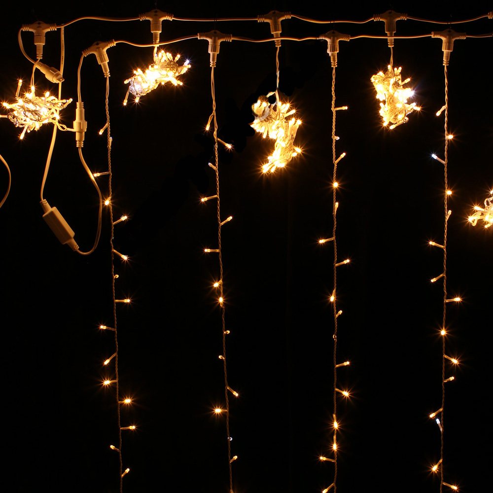 Занавес светодиодный уличный 300 л. 2*1,5  м белый провод тёпло-белый