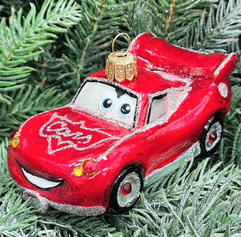 Стеклянная елочная игрушка Тачки