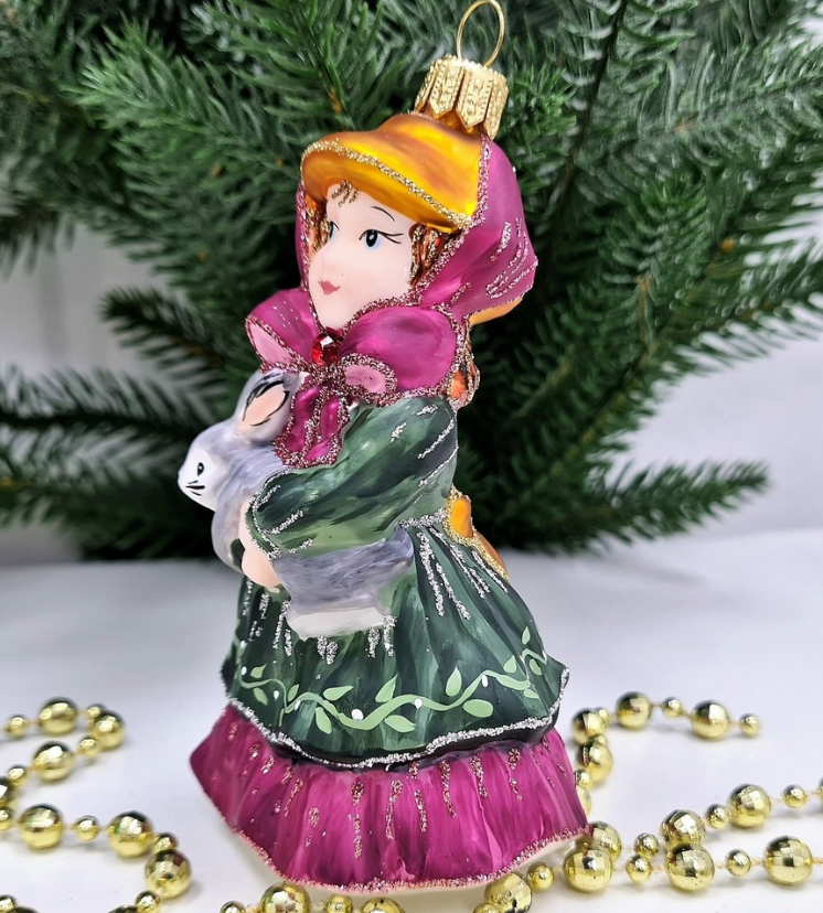 Стеклянная елочная игрушка Девочка с кроликом, 1-1036