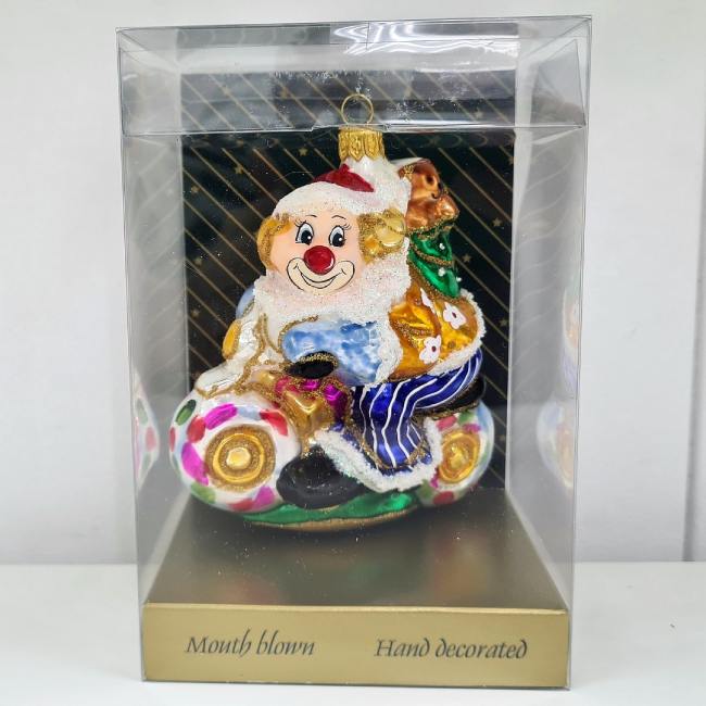 Стеклянная елочная игрушка Клоун на мотоцикле